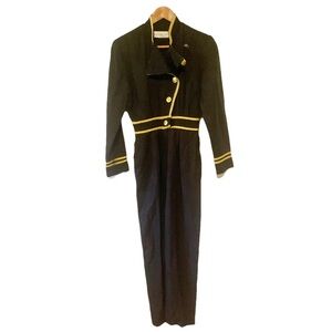Lillie Rubin Vintage Military Nautical Black Jumpsuit Gold Details